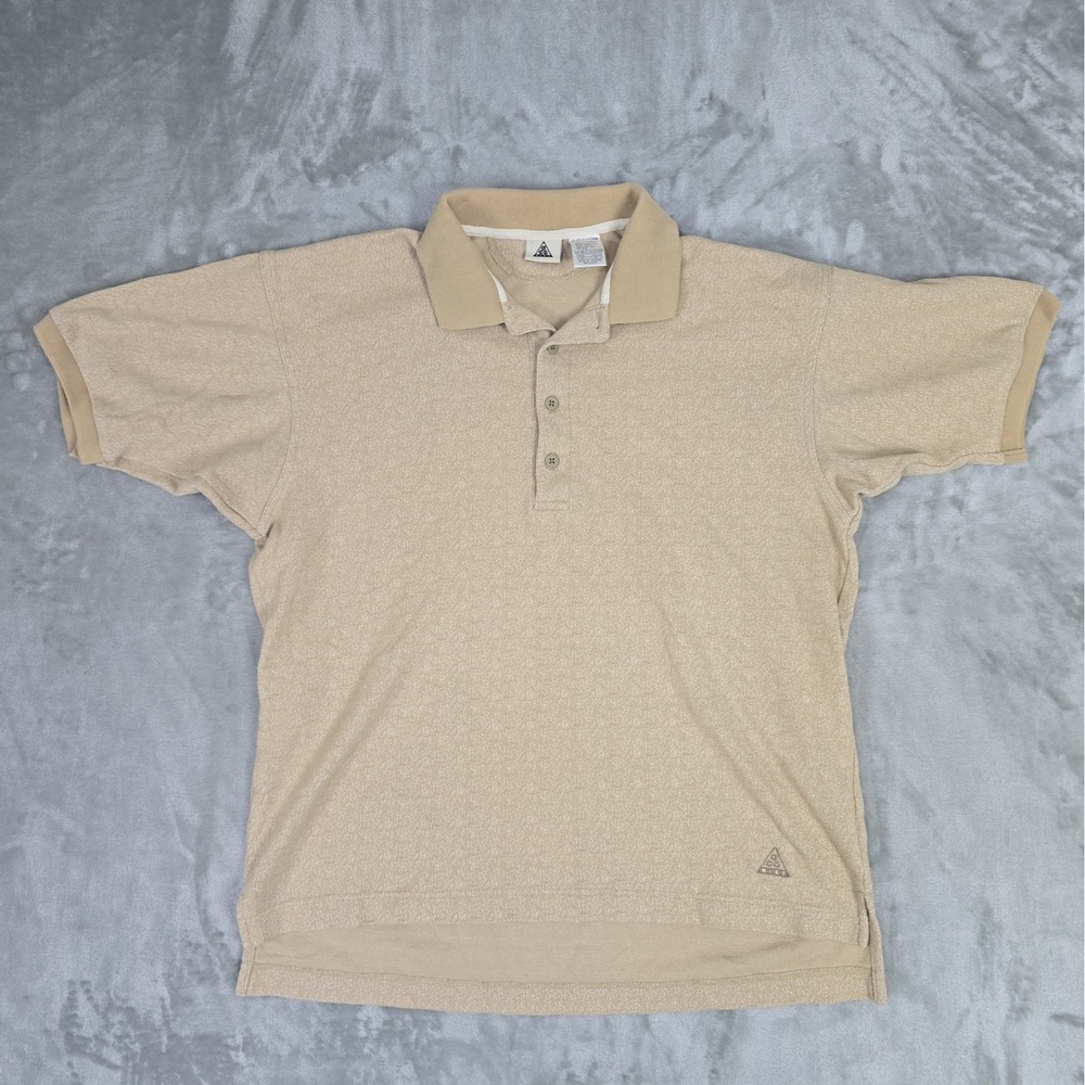 Nike ACG Mems Polo Shirt Medium Beige Sporty Preppy Casual
